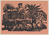 Bacchus and victims of alcholism drinking together, José Guadalupe Posada  Mexican, Type-metal engraving