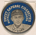 Ty Cobb, Detroit Tigers (blue), from the Domino Discs series (PX7), issued by Kinney Brothers, Kinney Brothers Tobacco Company American, Commercial color lithograph with metal trim