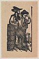 Two men leaning on a barrel and drinking, José Guadalupe Posada  Mexican, Type-metal engraving