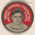 Crandall, New York Giants (red), from the Domino Discs series (PX7), issued by Kinney Brothers, Issued by Kinney Brothers Tobacco Company, Commercial color lithograph with metal trim