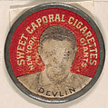 Devlin, New York Giants (red), from the Domino Discs series (PX7), issued by Kinney Brothers, Issued by Kinney Brothers Tobacco Company, Commercial color lithograph with metal trim