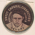 Devore, New York Giants (black), from the Domino Discs series (PX7), issued by Kinney Brothers, Issued by Kinney Brothers Tobacco Company, Commercial color lithograph with metal trim