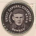 Downey, Cincinnati Reds (black), from the Domino Discs series (PX7), issued by Kinney Brothers, Issued by Kinney Brothers Tobacco Company, Commercial color lithograph with metal trim