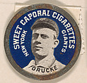 Drucke, New York Giants (blue), from the Domino Discs series (PX7), issued by Kinney Brothers, Issued by Kinney Brothers Tobacco Company, Commercial color lithograph with metal trim