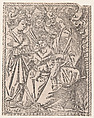 Saint John the Baptist embracing the Christ Child who sits on the Virgin's knee, she is being crowned by angels, other saints at left, Anonymous, Italian, 16th century  Italian, Woodcut