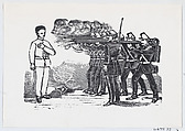 Firing squad shooting a man with his left hand on his chest, José Guadalupe Posada  Mexican, Type-metal engraving