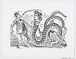 A snake with a woman's head slithering towards a scared man, an illustration from 'The Ballad of the Snake Woman' (reprinted 1930), José Guadalupe Posada  Mexican, Zincograph