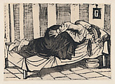 A man leaning over the side of a bed vomiting, from a broadside entitled 'Death of  Aurelio Caballero due to yellow fever in Veracruz', José Guadalupe Posada  Mexican, Type-metal engraving