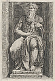 Moses, after the sculpture by Michelangelo, from "Speculum Romanae Magnificentiae", Jacob Matham  Netherlandish, Engraving