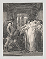 Cleopatra, Eros, Antony, Charmian and Iras (Shakespeare, Antony and Cleopatra, Act 3, Scene 9), Charles Rolls British, Etching and engraving