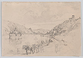 View of the Rhine with Pfalzgrafenstein Castle and Kaub Seen from the South-East, Johann Adam Klein (German, Nuremberg 1792–1875 Munich), Graphite, pen and gray ink
