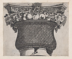 Basket capital with fruit and satyr head, from "Speculum Romanae Magnificentiae", Monogrammist G.A. with the Caltrop Italian, Engraving