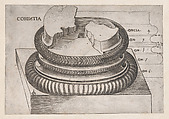 Corinthian base from the Temple of Mars Ultor, Rome, from "Speculum Romanae Magnificentiae", Monogrammist G.A. with the Caltrop Italian, Engraving