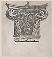 Capital with peapod volutes and satyr head, from "Speculum Romanae Magnificentiae", Monogrammist G.A. with the Caltrop  Italian, Engraving