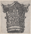 Capital with ram heads and masks, from "Speculum Romanae Magnificentiae", Monogrammist G.A. with the Caltrop  Italian, Engraving