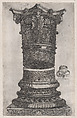 Decorated capital and base in the Temple of Jupiter, Rome, from "Speculum Romanae Magnificentiae", Monogrammist G.A. with the Caltrop Italian, Engraving