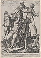 Amphion and Zethus Tying Dirce to a Wild Bull [The Farnese Bull], from "Speculum Romanae Magnificentiae", Diana Scultori  Italian, Engraving