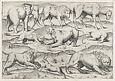 Wild Animals, from antique wall paintings, plate 1, from "Speculum Romanae Magnificentiae", Anonymous, Engraving