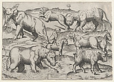 Wild Animals, from antique wall paintings, plate 2, from "Speculum Romanae Magnificentiae", Anonymous, Engraving