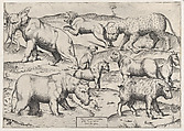 Wild Animals, from antique wall paintings, plate 2, from "Speculum Romanae Magnificentiae", Anonymous, Engraving