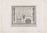 A Marble Plaque with Military Insignia, from "Speculum Romanae Magnificentiae", Nicolas Beatrizet  French, Engraving; first state of two (Robert-Dumesnil)