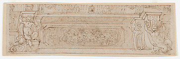 Studies for the trompe-l’oeil decorations of Palazzo Ducale (Palazzo Pitti), Florence, Agostino (Stanzani) Mitelli (Italian, Battidizzo (Bologna) 1609–1660 Madrid), Pen and brown ink over black chalk, some with watercolor