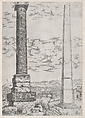 Column of Antoninus and a Roman Obelisk, from "Speculum Romanae Magnificentiae", Enea Vico Italian, Engraving