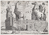 View of the Back of Statues of the Dioscuri at the Quirinal, Anonymous, Engraving