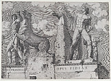 Statues of the Dioscuri at the Quirinal, Rome, from "Speculum Romanae Magnificentiae", Anonymous, Italian, 16th century Italian, Engraving