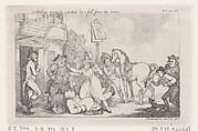 Sophia's Modesty Shocked by a Fall from her Horse, from "The History of Tom Jones, a Foundling", Thomas Rowlandson British, Etching