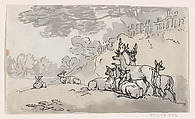 Deer (from Plate 3, Outlines of Figures, Landscapes and Cattle...for the Use of Learners), Thomas Rowlandson  British, Etching with wash