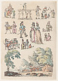 Plate 5, Outlines of Figures, Landscapes and Cattle...for the Use of Learners, Thomas Rowlandson British, Hand-colored etching