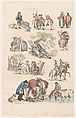 Plate 14, Outlines of Figures, Landscapes and Cattle...for the Use of Learners, Thomas Rowlandson British, Hand-colored etching