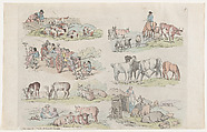 Plate 11, Outlines of Figures, Landscapes and Cattle...for the Use of Learners, Thomas Rowlandson British, Hand-colored etching