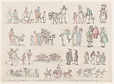 Plate 6, Outlines of Figures, Landscapes and Cattle...for the Use of Learners, Thomas Rowlandson British, Hand-colored etching