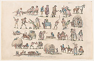 Plate 4, Outlines of Figures, Landscapes and Cattle...for the Use of Learners, Thomas Rowlandson  British, Hand-colored etching