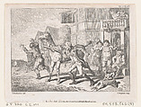 Lismahago Outside The Inn at Durham, an illustration from Tobias Smollett's "The Expedition of Humphry Clinker" (London, 1793), Vol. 1, Charles Grignion, I  British, Etching and engraving