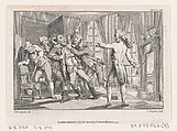 Lord Oxmington Repelling Lismahago's Challenge to Single Combat, an illustration from Tobias Smollett's "The Expedition of Humphry Clinker" (London, 1793), Vol. 1, Charles Grignion, I  British, Etching and engraving