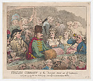 English Curiosity or The Foreigner Stared Out of Countenance, Thomas Rowlandson British, Hand-colored etching