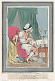 An Old Maid In Search of a Flea, Thomas Rowlandson British, Hand-colored etching