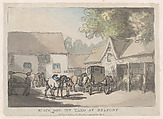 Black Dog Inn Yard At Belfont, Thomas Rowlandson  British, Hand-colored etching