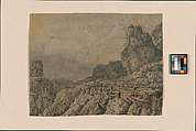 Mountain Valley with a Plateau, Hercules Segers (Dutch, ca. 1590–ca. 1638), Line etching, drypoint, and metal punch printed in blue-green, on a yellow-green ground, colored with brush; second state of two