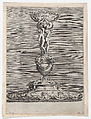 Candlestick with Two Ignudi on Top of a Vase with Lion Heads, Anonymous, Italian, 16th century, Engraving [first edition]