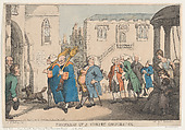 Procession of a Country Corporation, Thomas Rowlandson British, Hand-colored etching