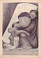 'Bed Time' a Mexican man combing his child's hair, Jean Charlot  French, Lithograph, proof impression in purple