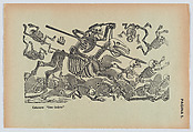 Page 1: The calavera of Don Quijote, from '36 Grabados' (Mexico, 1943), José Guadalupe Posada  Mexican, Type-metal engraving on green paper