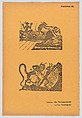 Page 16: a woman pouring liquid into a man's ear, a naughty child being snatched by devils, from '36 Grabados' (Mexico, 1943), José Guadalupe Posada  Mexican, Type-metal engraving on orange paper