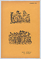 Page 20: a scene of figures riding bicyles, another of figures walking, from '36 Grabados' (Mexico, 1943), José Guadalupe Posada  Mexican, Type-metal engraving and zincograph on orange paper