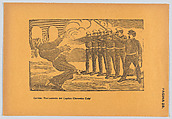 Page 28: the execution of Captain Cloromiro Cota by firing squad, from '36 Grabados' (Mexico, 1943), José Guadalupe Posada  Mexican, Type-metal engraving on orange paper