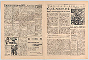 Eight uncut pages from the Marxist newspaper 'Rumbo Grafico' with illustrations by Méndez and Zalce including an advertisement from the TGP offering their design and printing services at competitive prices for effective propaganda, Alfredo Zalce (Mexican, Pátzcuaro, Michoacán 1908–2003 Morelia), Linocut and letterpress